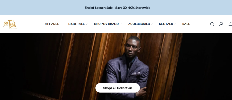Screenshot of Ted's Clothiers website
