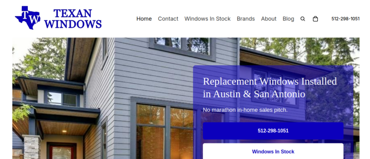 Screenshot of Texan Windows website