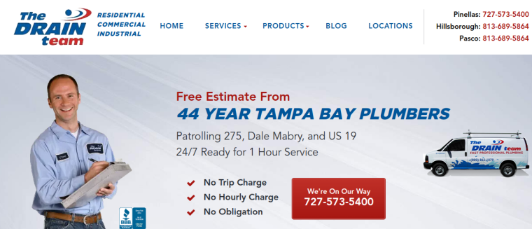 Screenshot of The Drain Team website