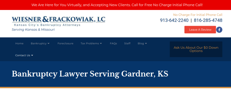 Screenshot of Wiesner & Frackowiak, LC website