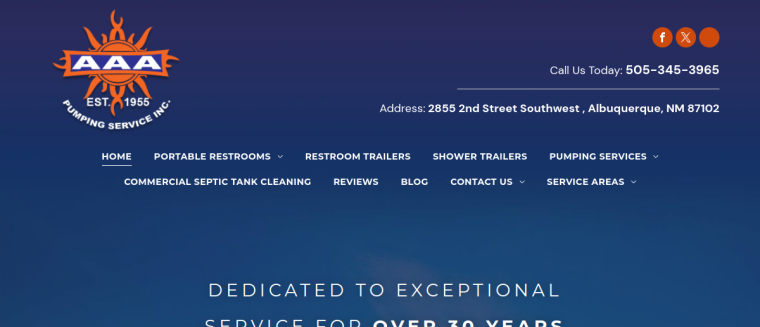 Screenshot of AAA Pumping Service website