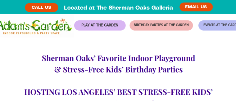 Screenshot of Adam's Garden Indoor Playground & Party Space website