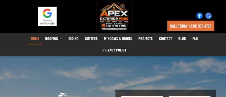 Screenshot of Apex Exteriors Plus website