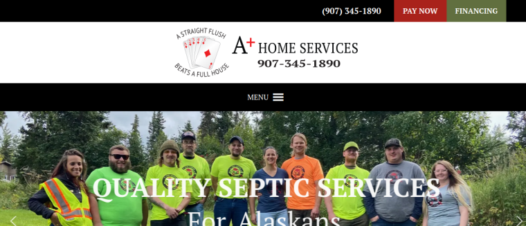 Screenshot of A+ Home Services website