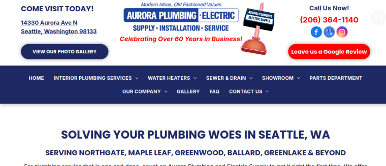 Screenshot of Aurora Plumbing and Electric Supply, Inc website