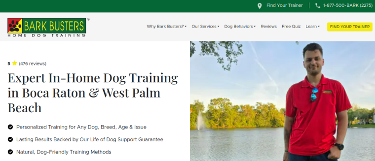 Screenshot of Bark Busters Home Dog Training Boca Raton website