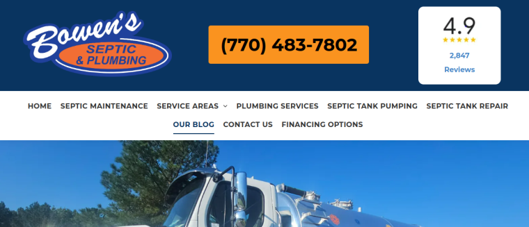 Screenshot of Bowen's Septic Tank website