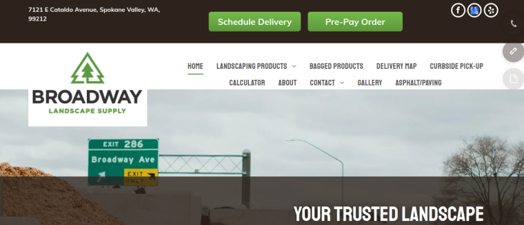 Screenshot of Broadway Landscape Supply website