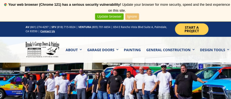 Screenshot of Brookes Garage Doors Painting & General Contractors website