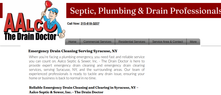 Screenshot of Aalco Septic & Sewer, Inc. website