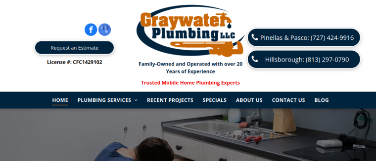 Screenshot of Graywater Plumbing LLC website