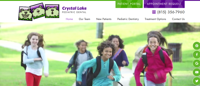 Screenshot of Crystal Lake Pediatric Dental website
