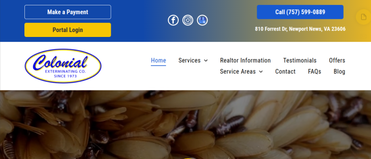 Screenshot of Colonial Exterminating Co Inc website