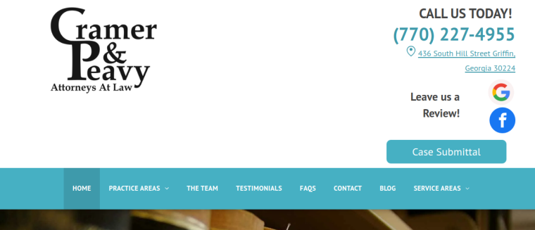 Screenshot of Cramer & Peavy Attorneys at Law website