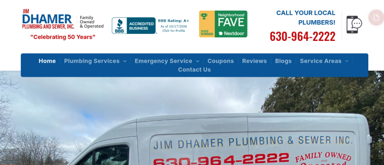 Screenshot of Jim Dhamer Plumbing and Sewer, Inc. website