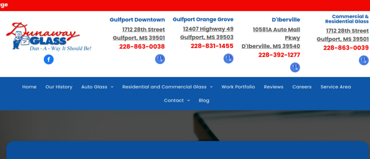 Screenshot of Dunaway Glass website