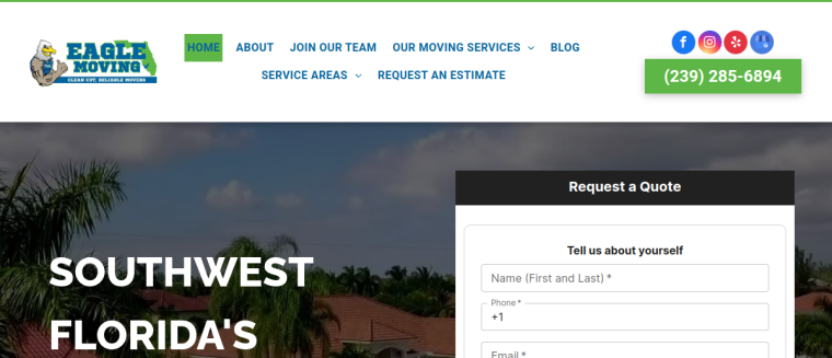 Screenshot of  Eagle Moving website