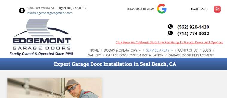 Screenshot of Edgemont Garage Door Service  website