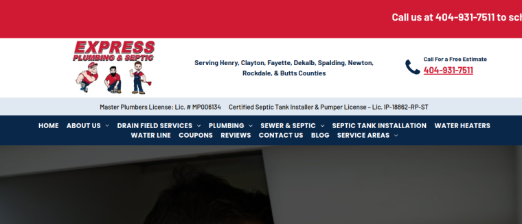 Screenshot of Express Plumbing & Septic website
