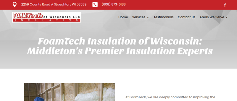 Screenshot of FoamTech Insulation of Wisconsin LLC website