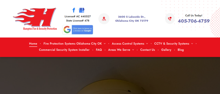 Screenshot of Hampton Fire & Security Protection LLC website