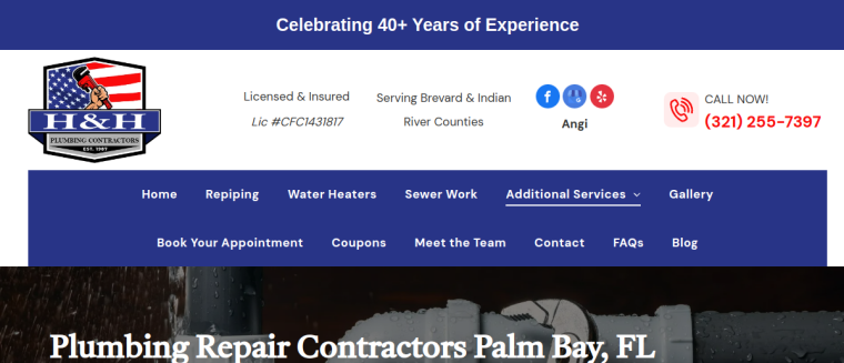 Screenshot of H&H Plumbing website