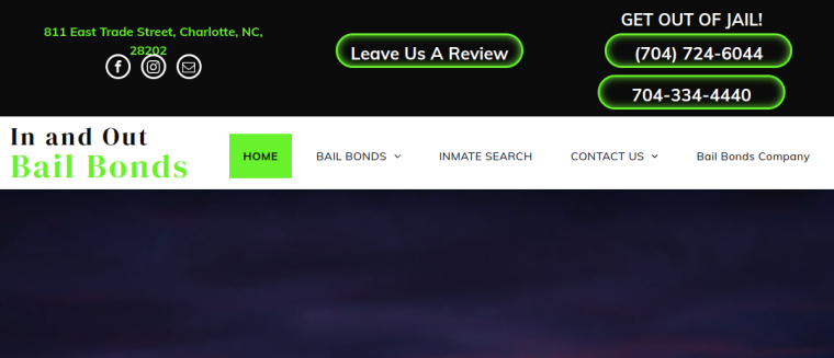 Screenshot of In and Out Bail Bonds website