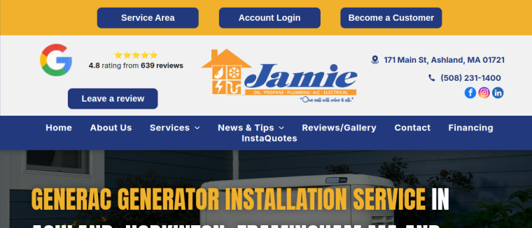 Screenshot of Jamie Oil website