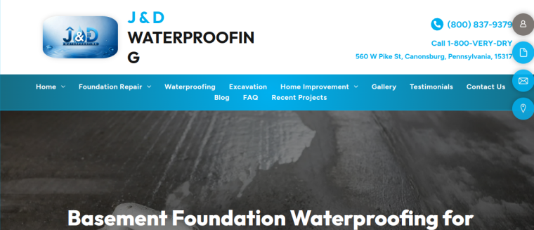 Screenshot of J & D Waterproofing & Home Improvements website