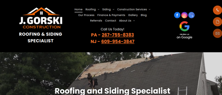 Screenshot of J. Gorski Construction website