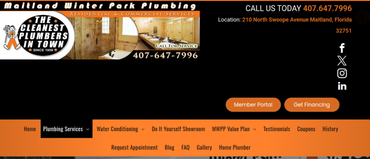 Screenshot of Maitland Winter Park Plumbing website