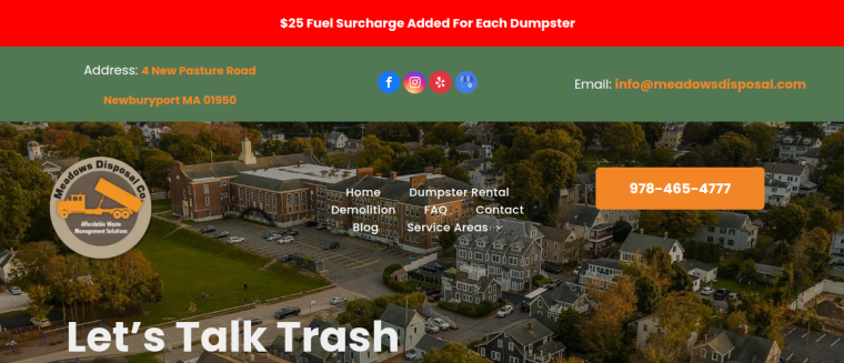 Screenshot of Meadows Disposal Co. website