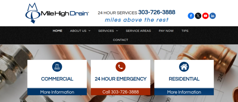 Screenshot of Mile High Drain website