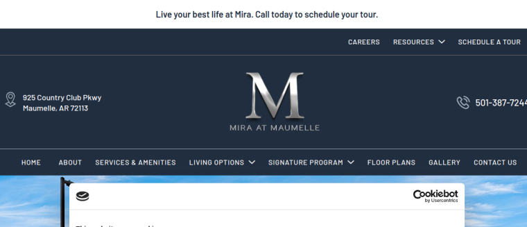 Screenshot of Mira at Maumelle website