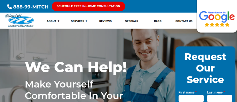 Screenshot of Mitchell Plumbing, Heating and Cooling website