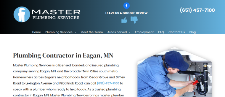 Screenshot of Master Plumbing Services website