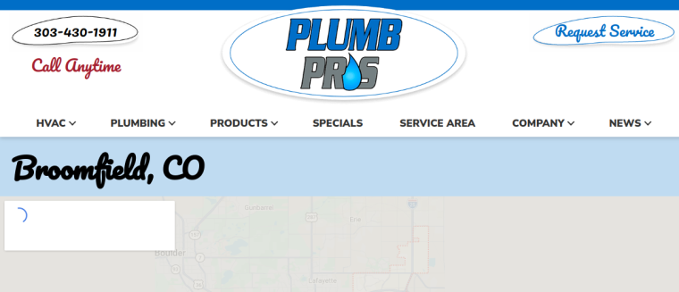 Screenshot of Plumb Pros Inc website