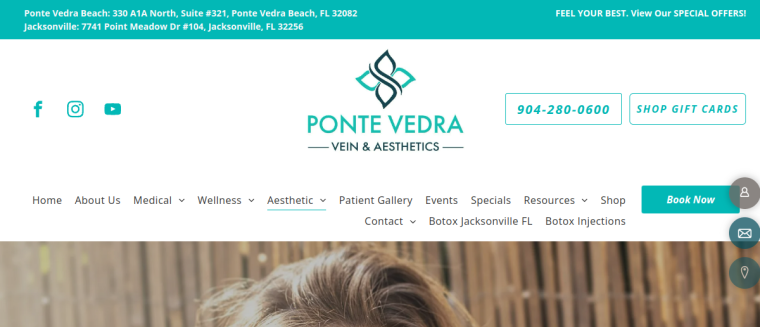 Screenshot of Ponte Vedra Vein Institute website