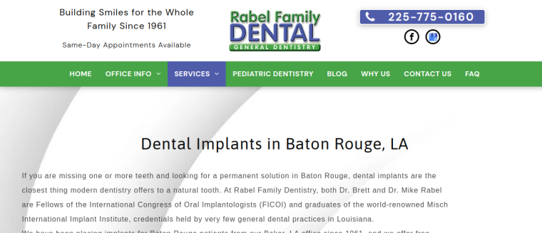 Screenshot of Rabel Family Dentistry website