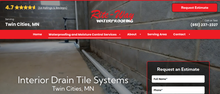 Screenshot of Rite-Way Waterproofing website