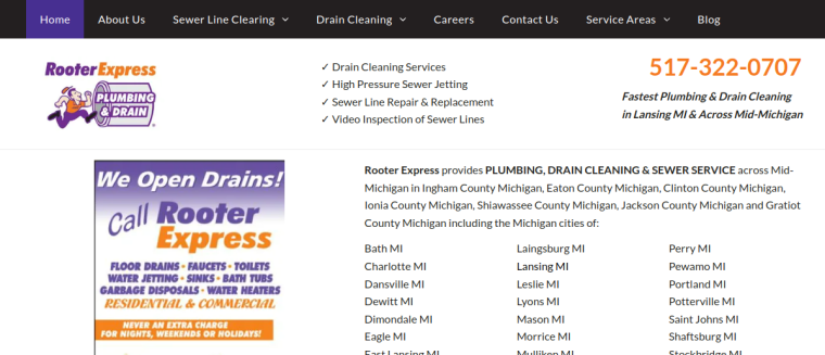 Screenshot of Rooter Express website