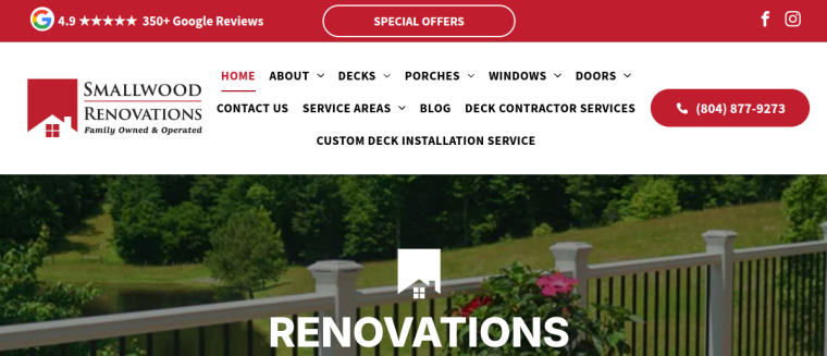 Screenshot of Smallwood Renovations website