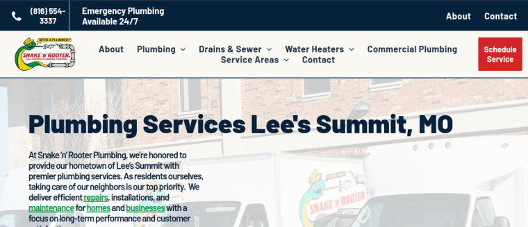 Screenshot of Snake 'n' Rooter Plumbing Company website