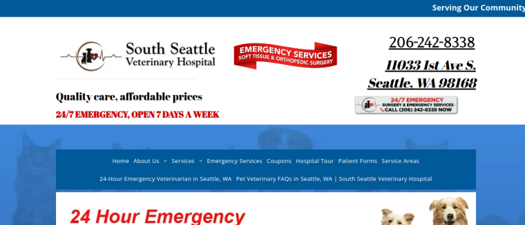 Screenshot of South Seattle Veterinary Hospital website