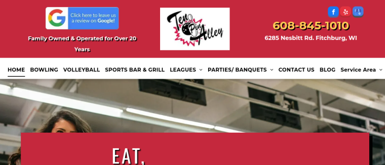 Screenshot of Ten Pin Alley website