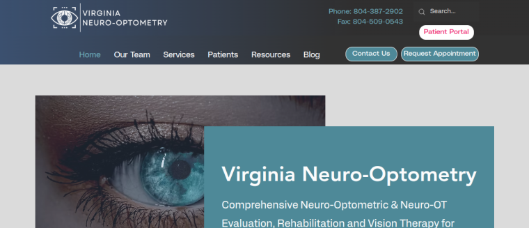 Screenshot of Virginia Neuro Optometry website