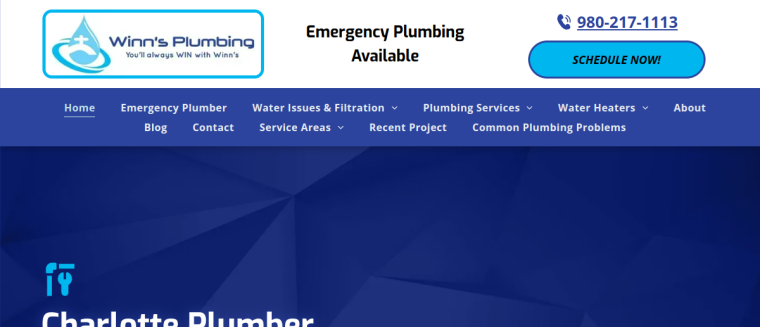 Screenshot of Winn's Plumbing website