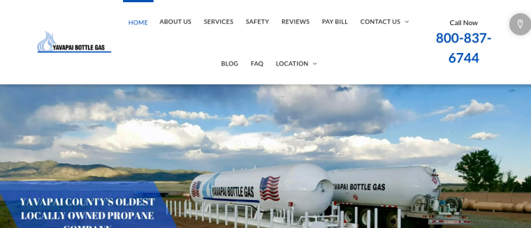 Screenshot of Yavapai Bottle Gas website