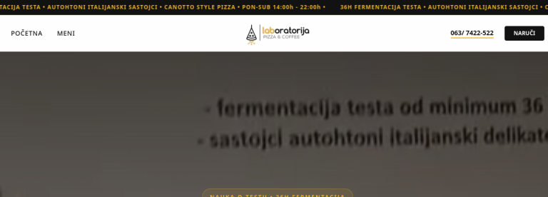 Laboratorija Pizza & Coffee: Canotto-Style Pizza Restaurant website preview