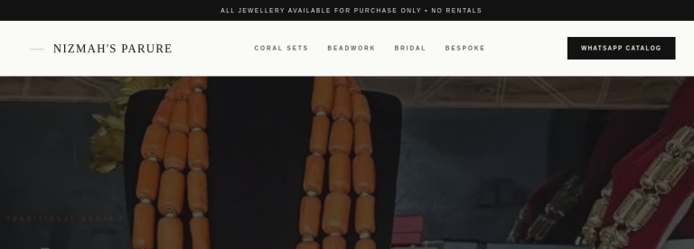Nizmah's Parure: Handcrafted Nigerian Coral & Beadwork Jewelry, Abuja website preview